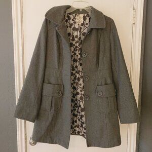 Anthropologie - Tulle Original Clothing -  Wool Blend Car Coat, Gray, Large